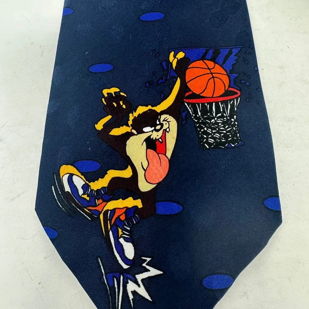Looney Tunes Necktie Men Navy Mania Basketball Bugs Daffy Taz 1994 Vintage
